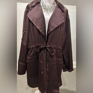 Nina Leonard Satin Drawstring Waist Jacket Plus Size L brown